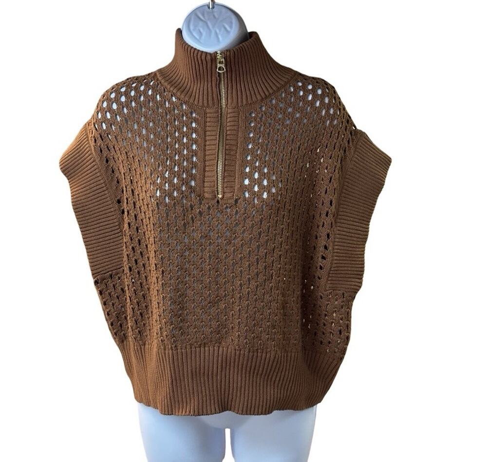 Varley Gaines Half Zip Knit Sweater Cotton True Knit Brown Size Medium